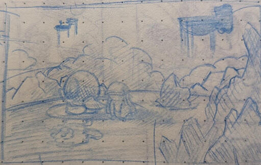 tiny thumbnail sketch to lay down the composition