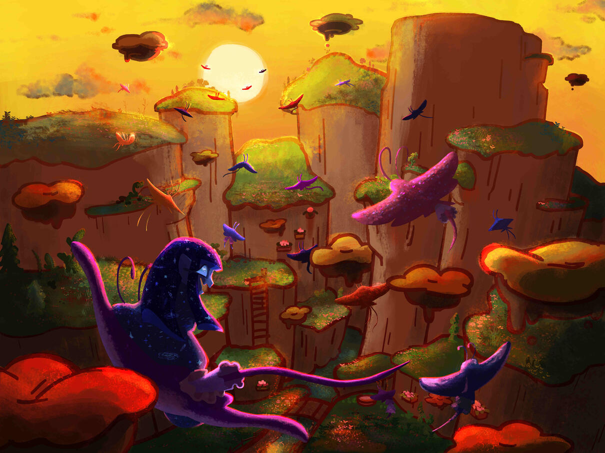 full illustration - fullbody character in scene with complex background