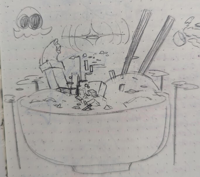 Initial planet sketch of Cosmic and the Surging Sushi Seas.