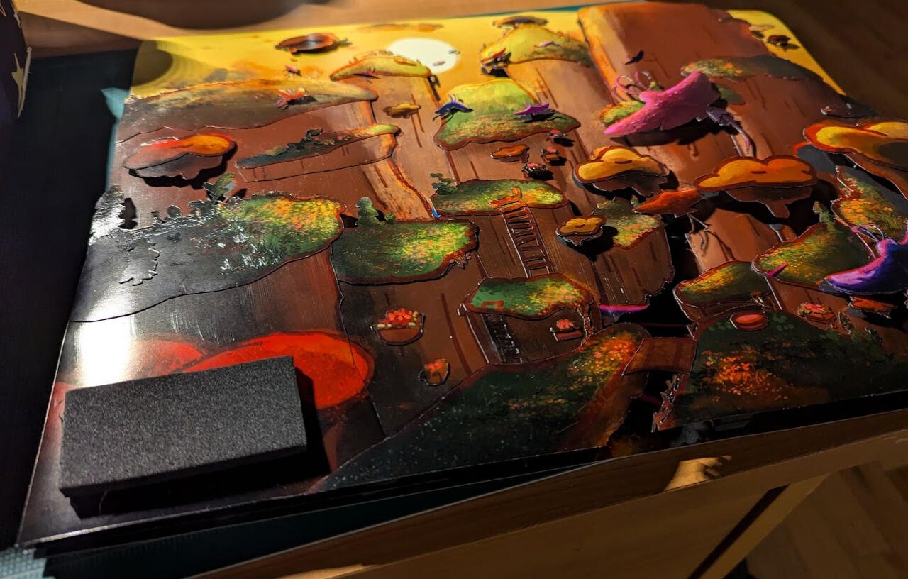 A second closeup of the shadowbox element of Cosmic and the Great Mantatail Migration.