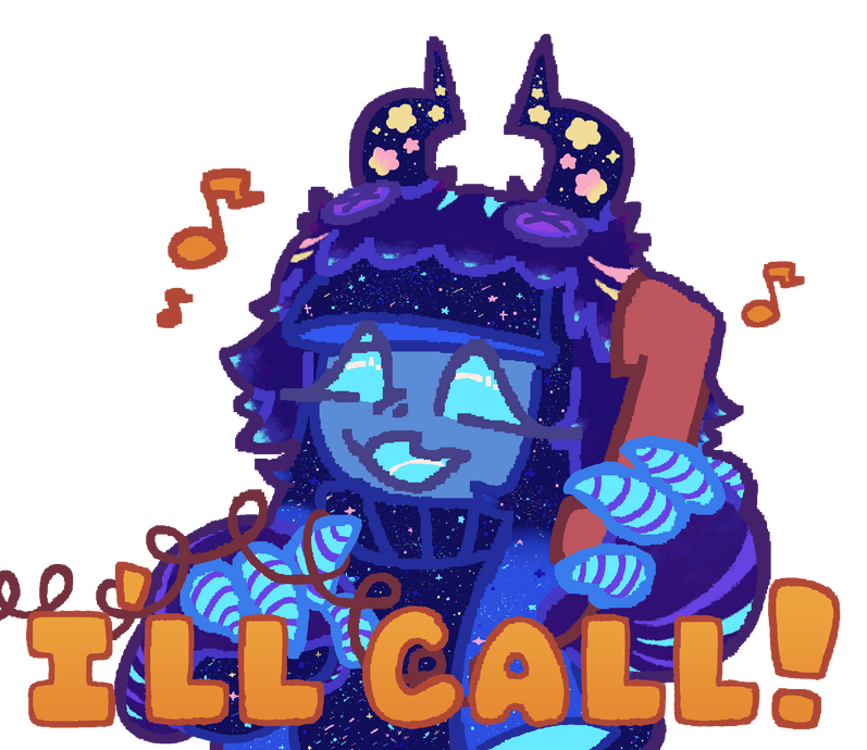 One of a series of LINE stickers featuring Cosmic and the friends she meets along the way. Featured for wave one is Pyrite, an imp who loves organizing and hosting pranks! Created December 28th, 2025.