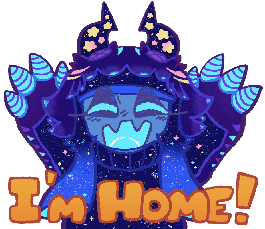 One of a series of LINE stickers featuring Cosmic and the friends she meets along the way. Featured for wave one is Pyrite, an imp who loves organizing and hosting pranks! Created December 28th, 2025.
