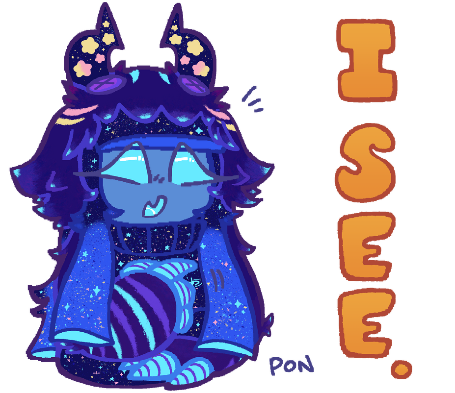One of a series of LINE stickers featuring Cosmic and the friends she meets along the way. Featured for wave one is Pyrite, an imp who loves organizing and hosting pranks! Created December 28th, 2025.