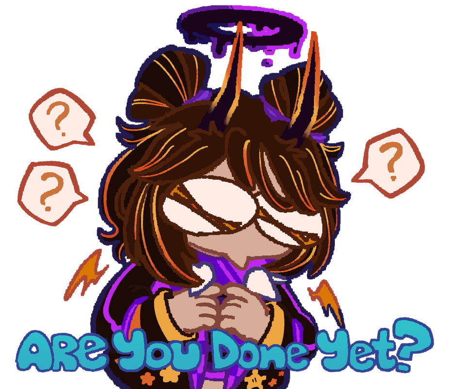 One of a series of LINE stickers featuring Cosmic and the friends she meets along the way. Featured for wave one is Pyrite, an imp who loves organizing and hosting pranks! Created December 28th, 2025.